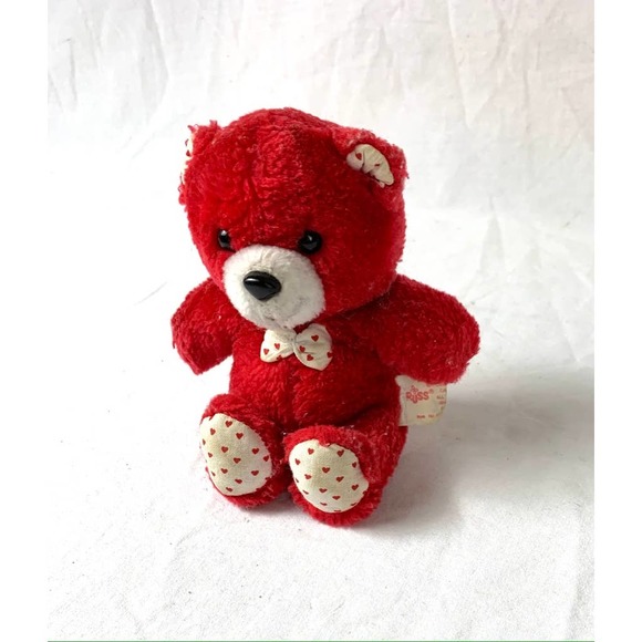 Vintage Russ Red Teddy Bear With Polka Dot Tie 6" - Picture 2 of 13